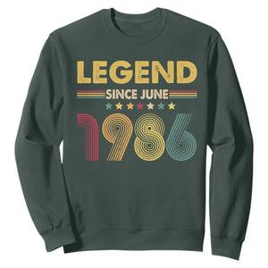 June 40th Birthday Sweatshirt Legends Since June 1986 Retro Bday TS11 Dark Forest Green Print Your Wear