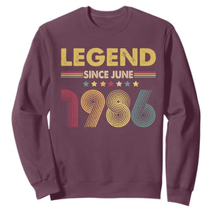 June 40th Birthday Sweatshirt Legends Since June 1986 Retro Bday TS11 Maroon Print Your Wear