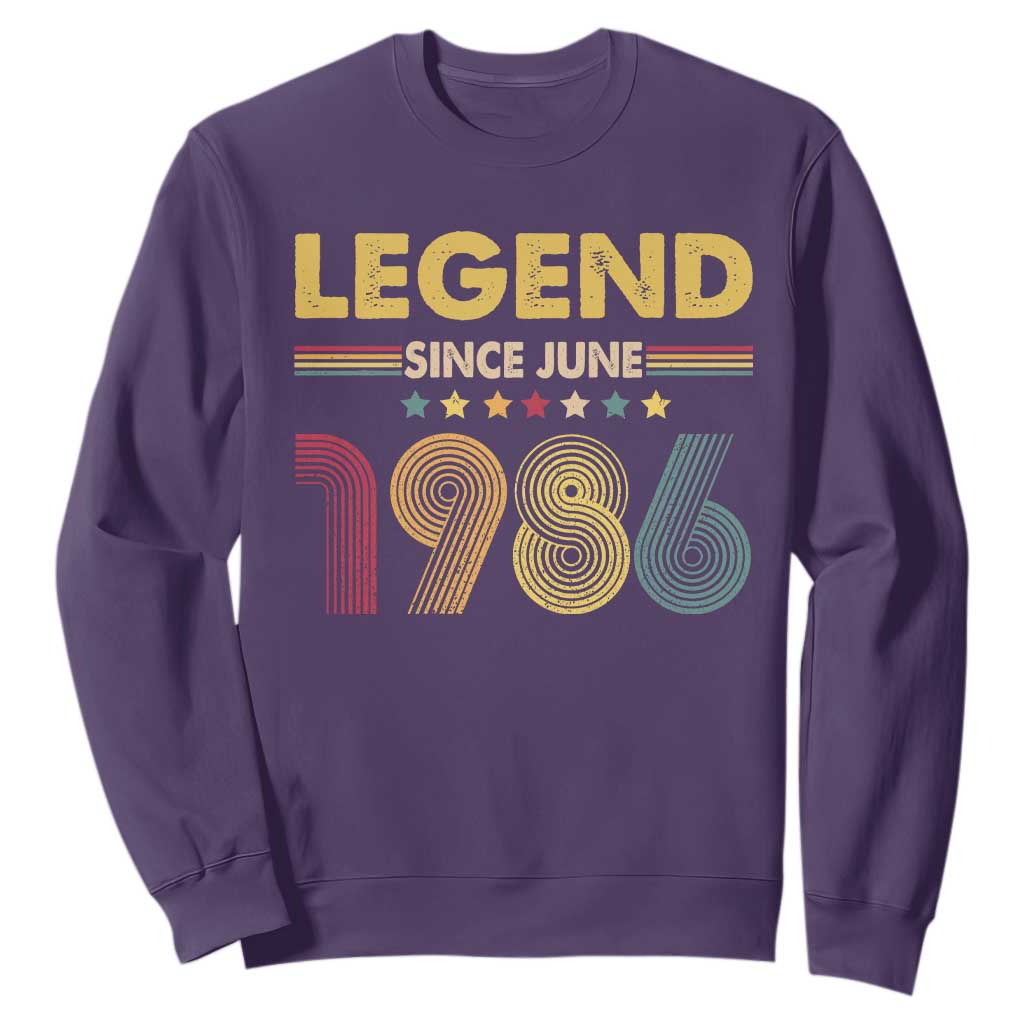 June 40th Birthday Sweatshirt Legends Since June 1986 Retro Bday TS11 Purple Print Your Wear