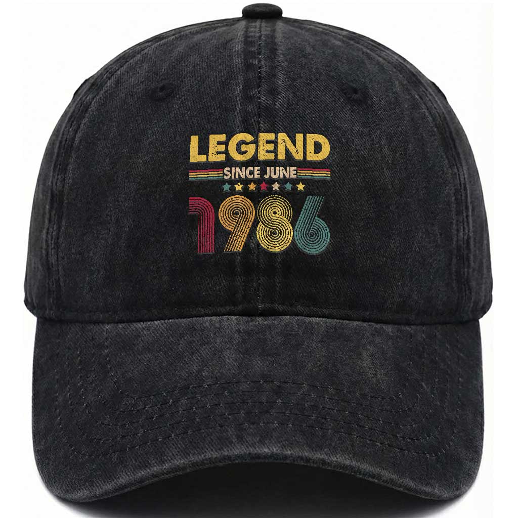 June 40th Birthday Washed Cotton Baseball Cap Legends Since June 1986 Retro Bday TS11 Print Your Wear