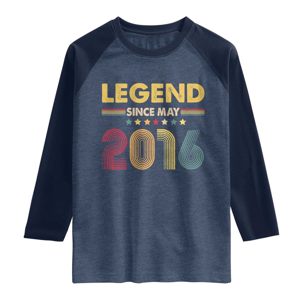May 10th Birthday Raglan Shirt Legends Since May 2016 Retro Bday TS11 Heather Denim Navy Print Your Wear