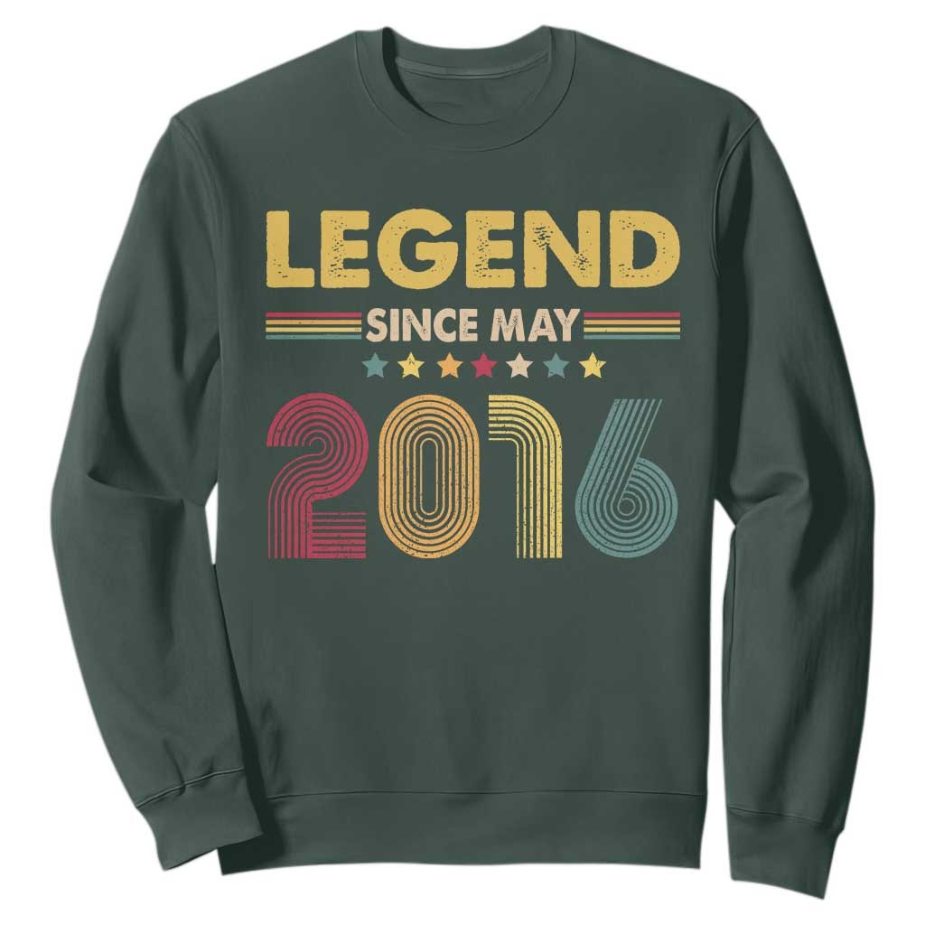May 10th Birthday Sweatshirt Legends Since May 2016 Retro Bday TS11 Dark Forest Green Print Your Wear