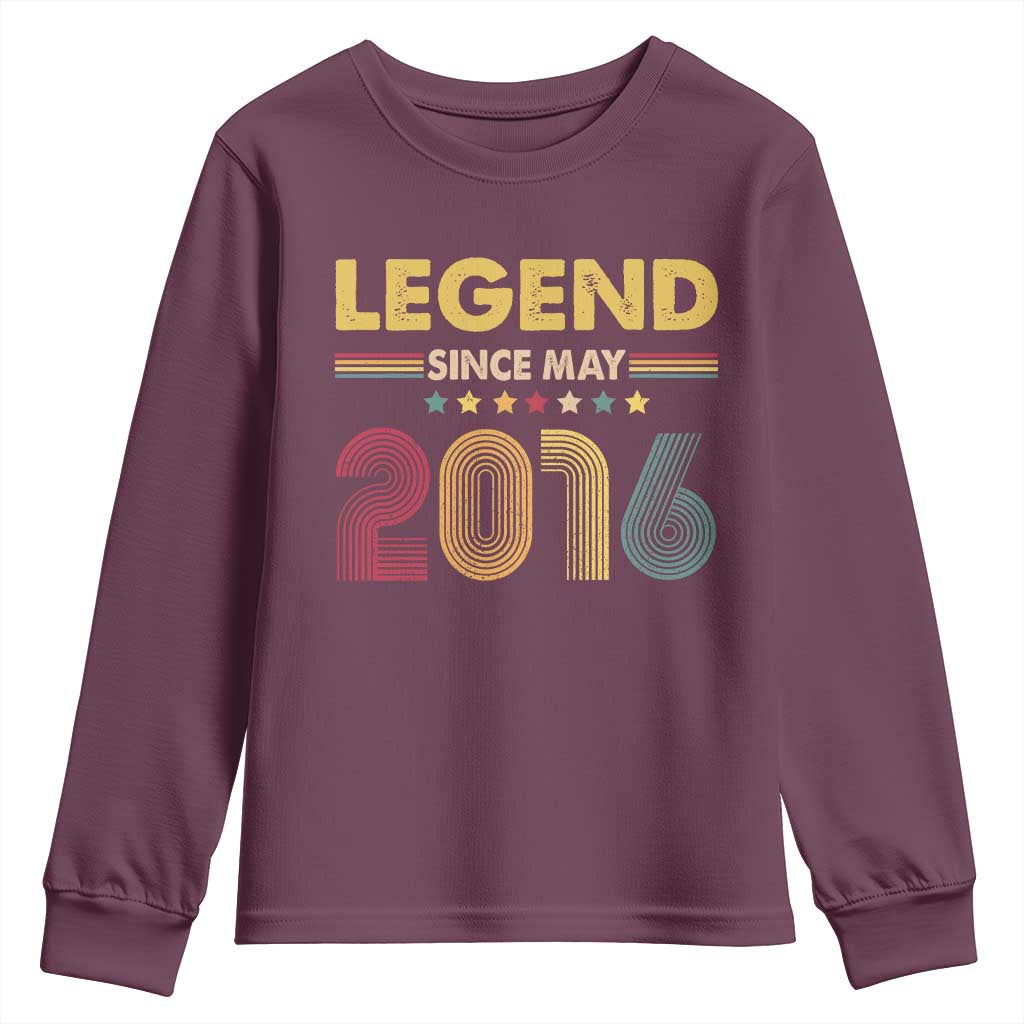 May 10th Birthday Youth Sweatshirt Legends Since May 2016 Retro Bday TS11 Maroon Print Your Wear