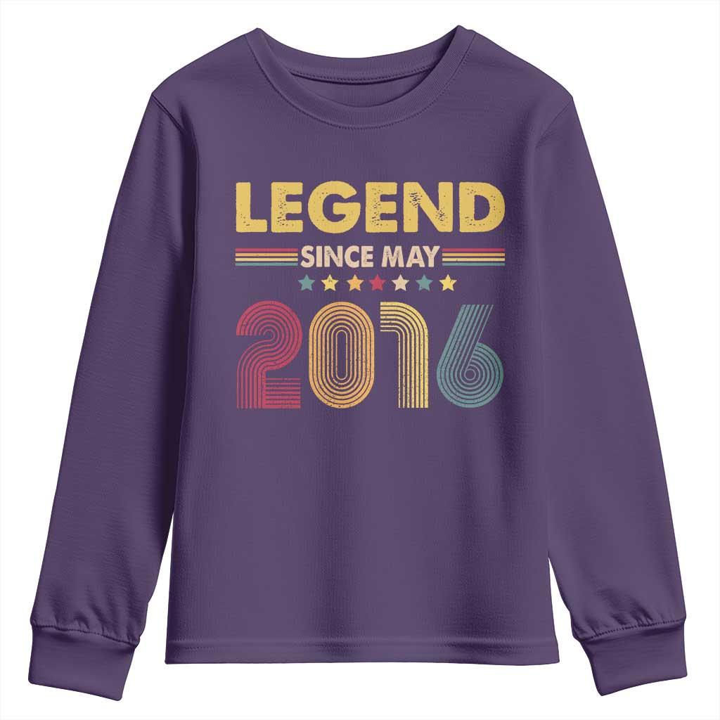 May 10th Birthday Youth Sweatshirt Legends Since May 2016 Retro Bday TS11 Purple Print Your Wear