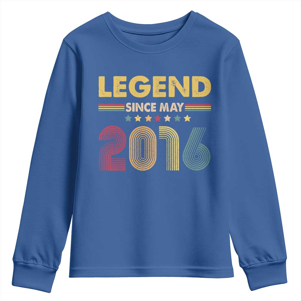 May 10th Birthday Youth Sweatshirt Legends Since May 2016 Retro Bday TS11 Royal Blue Print Your Wear