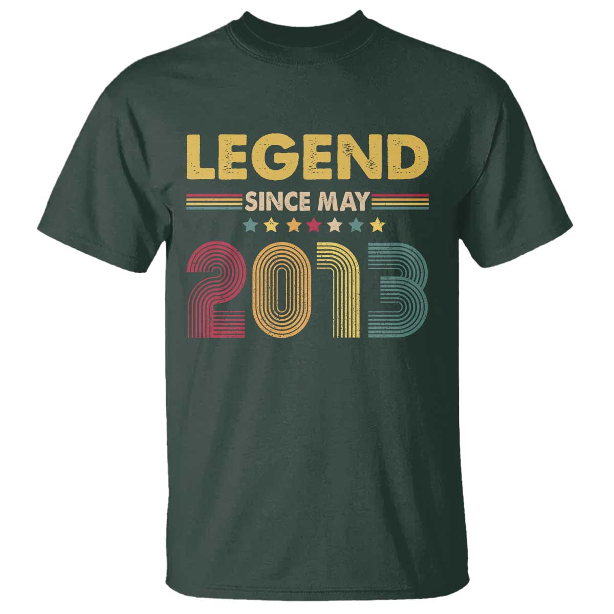 May 13th Birthday T Shirt Legends Since May 2013 Retro Bday TS11 Dark Forest Green Print Your Wear