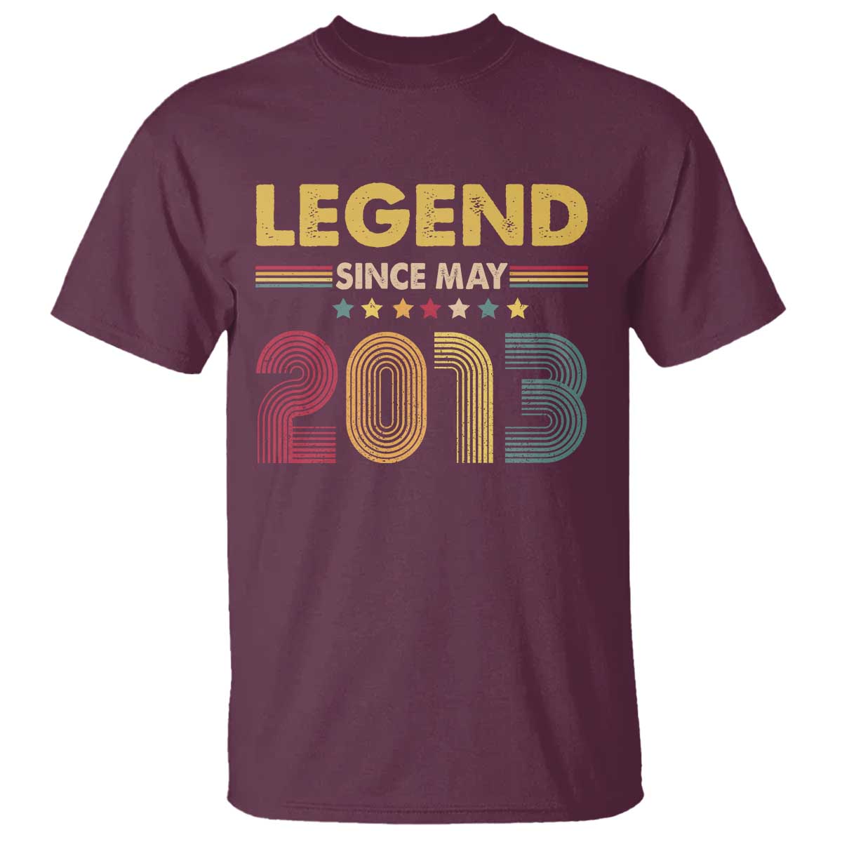 May 13th Birthday T Shirt Legends Since May 2013 Retro Bday TS11 Maroon Print Your Wear