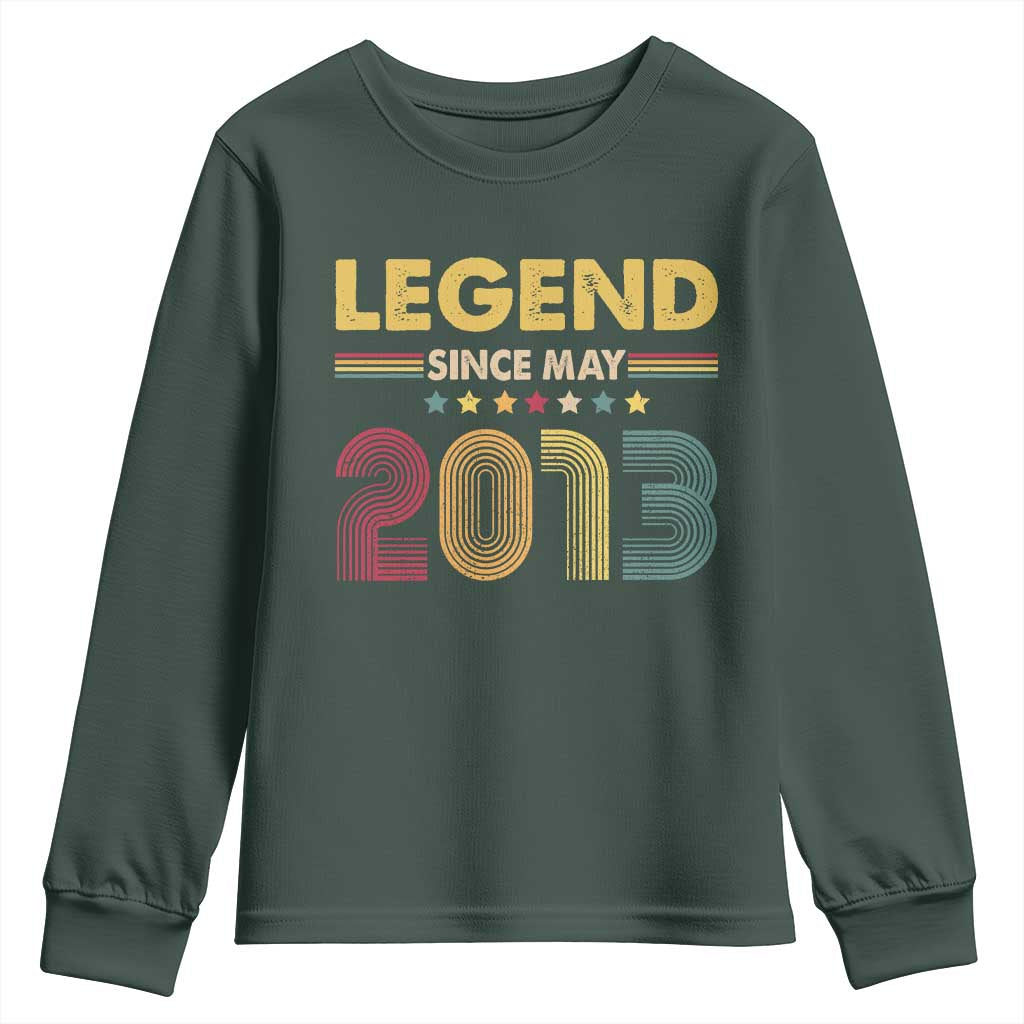 May 13th Birthday Youth Sweatshirt Legends Since May 2013 Retro Bday TS11 Dark Forest Green Print Your Wear