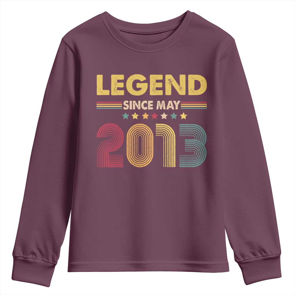 May 13th Birthday Youth Sweatshirt Legends Since May 2013 Retro Bday TS11 Maroon Print Your Wear