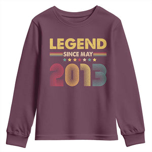 May 13th Birthday Youth Sweatshirt Legends Since May 2013 Retro Bday TS11 Maroon Print Your Wear