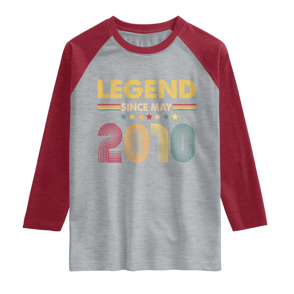 May 16th Birthday Raglan Shirt Legends Since May 2010 Retro Bday TS11 Heather Gray Heather Red Print Your Wear