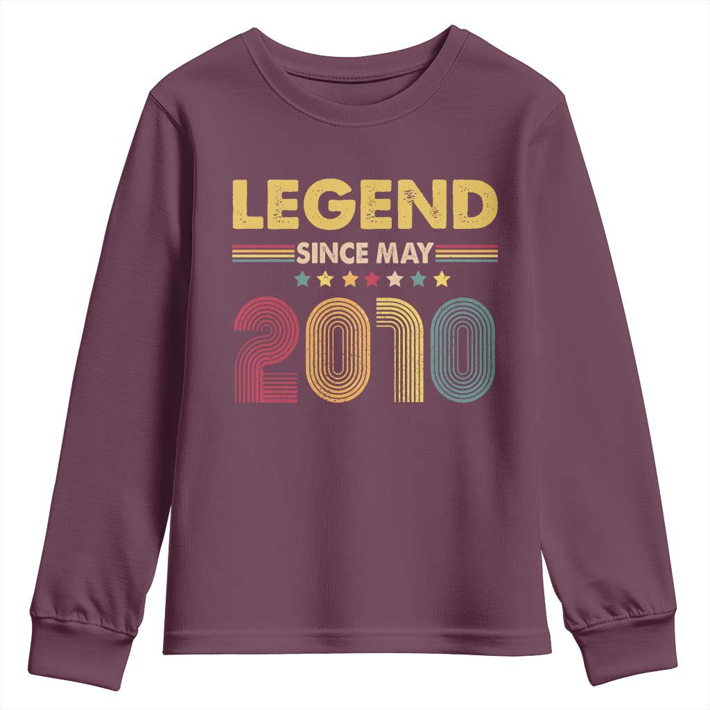 May 16th Birthday Youth Sweatshirt Legends Since May 2010 Retro Bday TS11 Maroon Print Your Wear