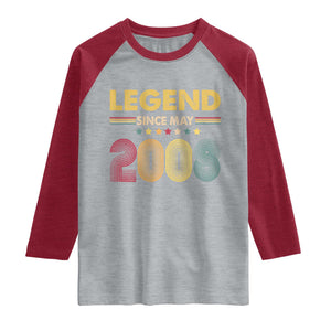 May 18th Birthday Raglan Shirt Legends Since May 2008 Retro Bday TS11 Heather Gray Heather Red Print Your Wear