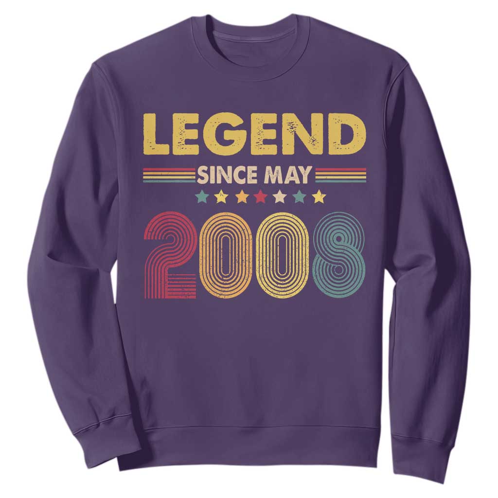 May 18th Birthday Sweatshirt Legends Since May 2008 Retro Bday TS11 Purple Print Your Wear