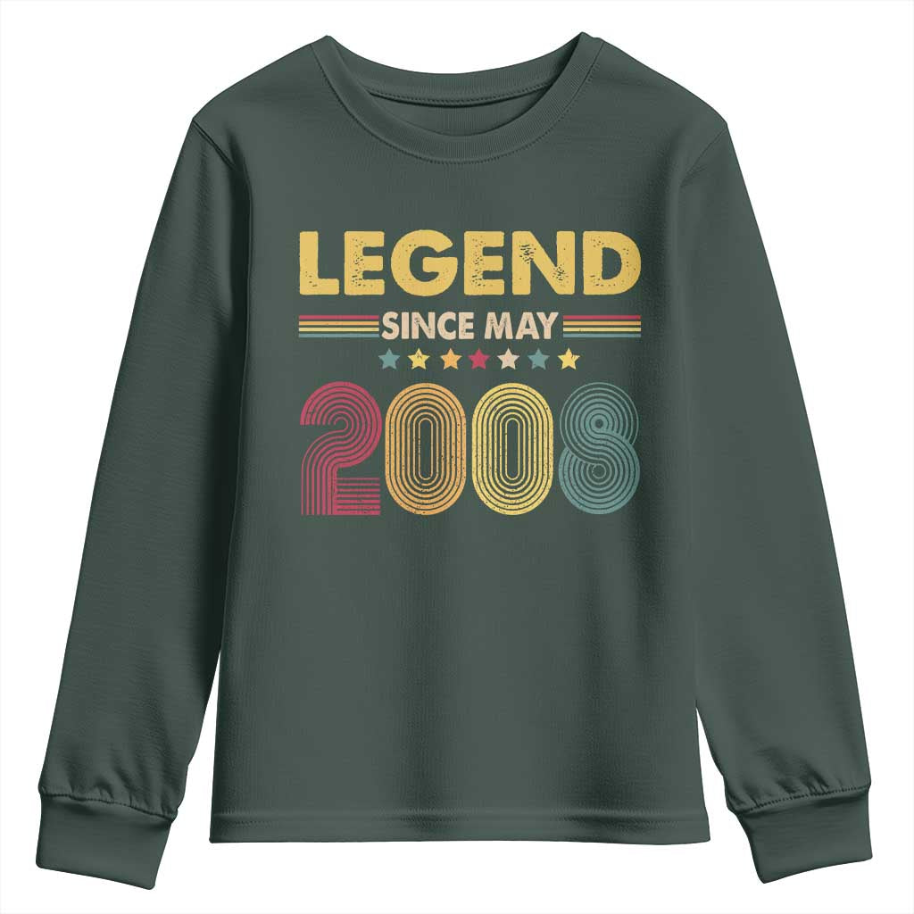 May 18th Birthday Youth Sweatshirt Legends Since May 2008 Retro Bday TS11 Dark Forest Green Print Your Wear