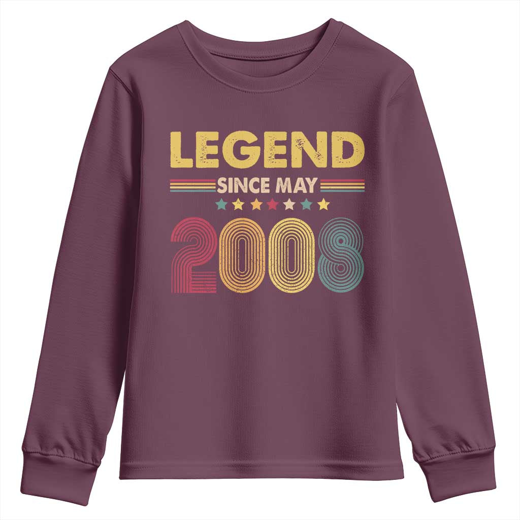 May 18th Birthday Youth Sweatshirt Legends Since May 2008 Retro Bday TS11 Maroon Print Your Wear