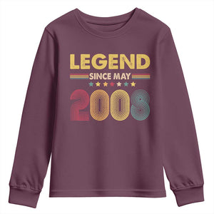 May 18th Birthday Youth Sweatshirt Legends Since May 2008 Retro Bday TS11 Maroon Print Your Wear