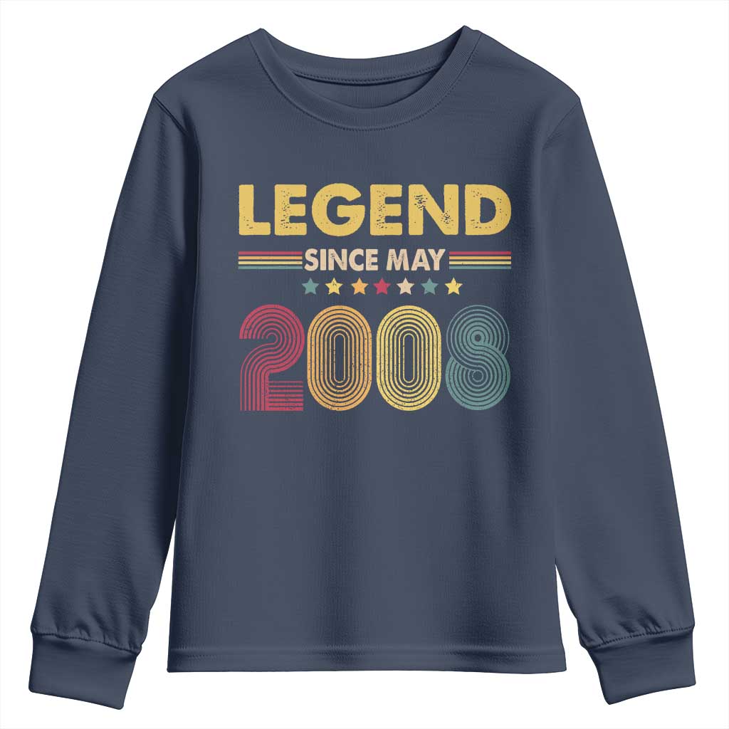 May 18th Birthday Youth Sweatshirt Legends Since May 2008 Retro Bday TS11 Navy Print Your Wear