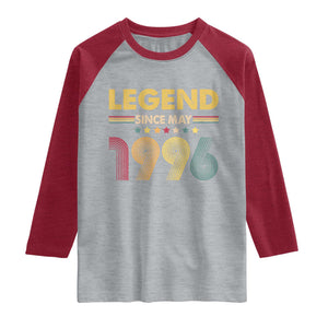 May 30th Birthday Raglan Shirt Legends Since May 1996 Retro Bday TS11 Heather Gray Heather Red Print Your Wear