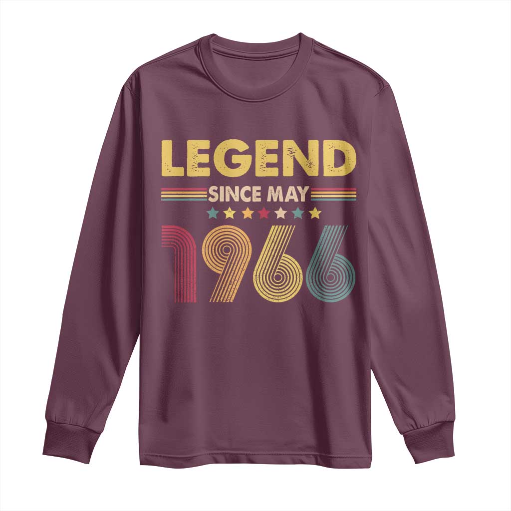 May 60th Birthday Long Sleeve Shirt Legends Since May 1966 Retro Bday TS11 Maroon Print Your Wear