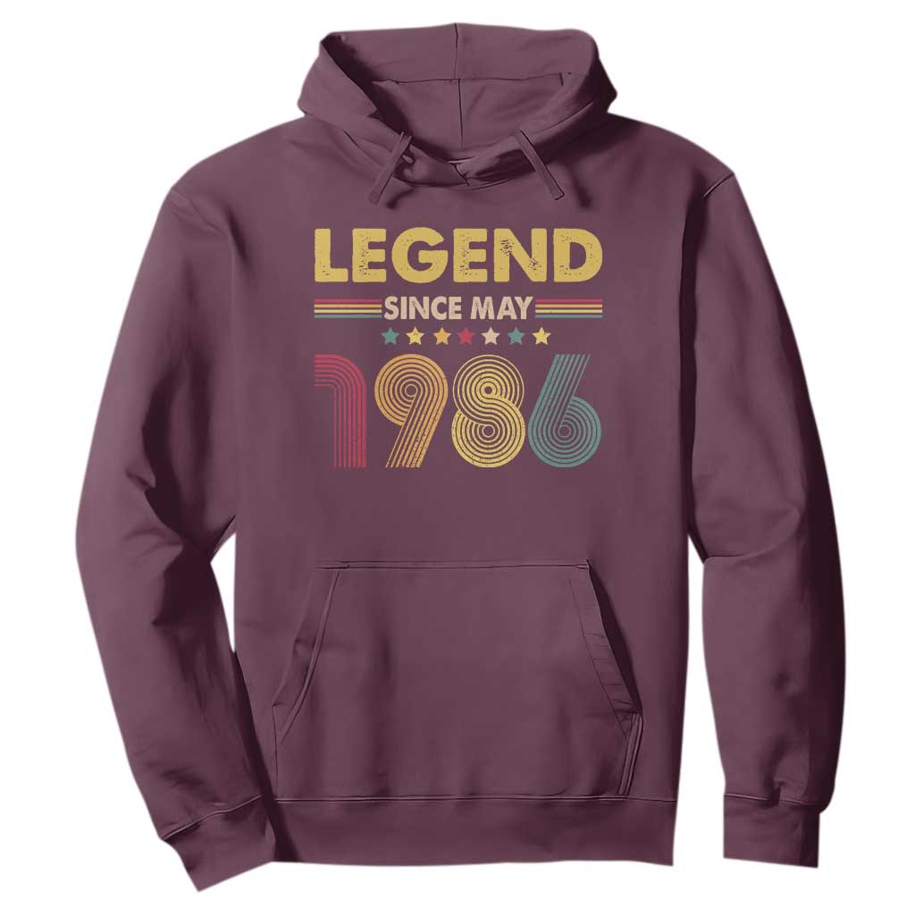 May 40th Birthday Hoodie Legends Since May 1986 Retro Bday TS11 Maroon Print Your Wear