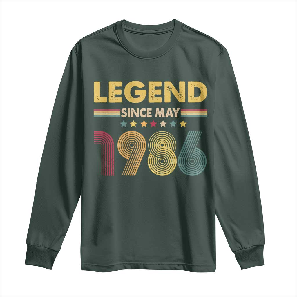 May 40th Birthday Long Sleeve Shirt Legends Since May 1986 Retro Bday TS11 Dark Forest Green Print Your Wear