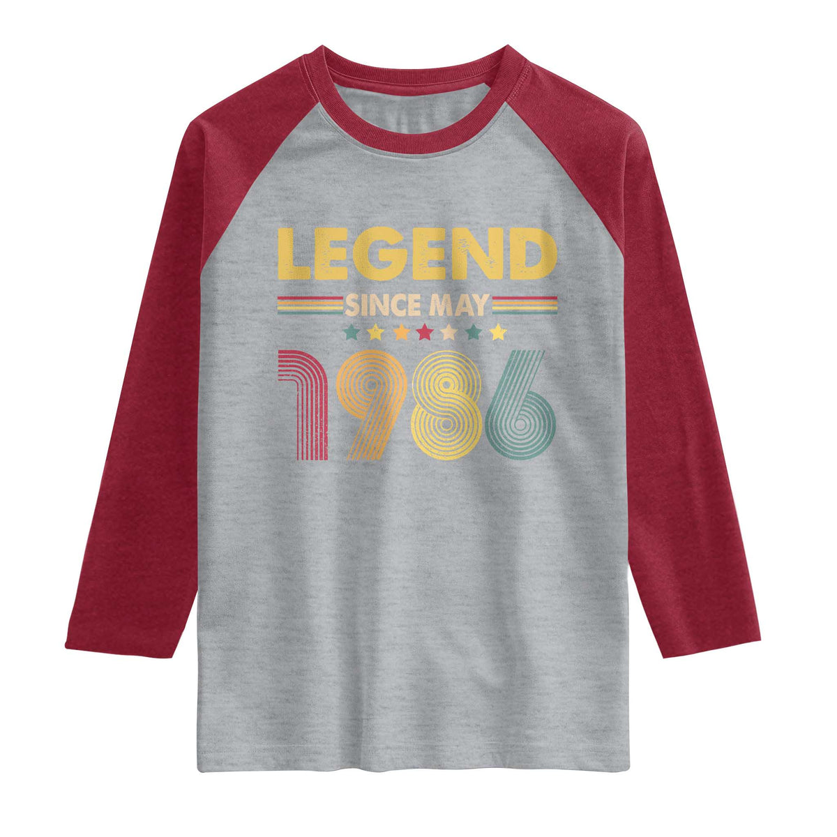 May 40th Birthday Raglan Shirt Legends Since May 1986 Retro Bday TS11 Heather Gray Heather Red Print Your Wear