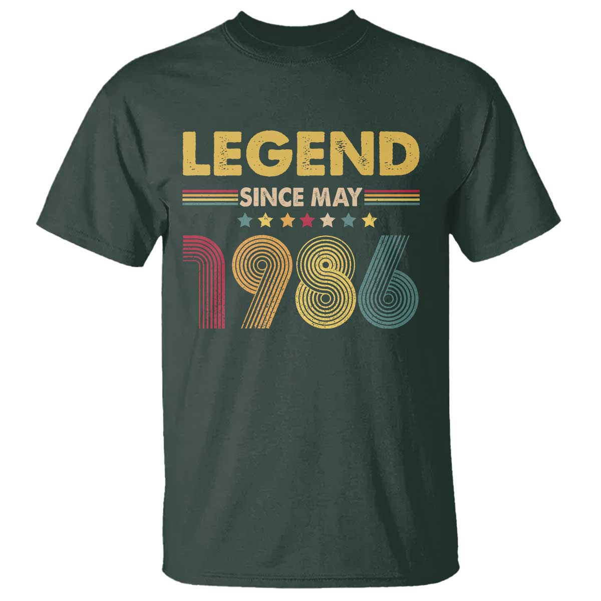 May 40th Birthday T Shirt Legends Since May 1986 Retro Bday TS11 Dark Forest Green Print Your Wear