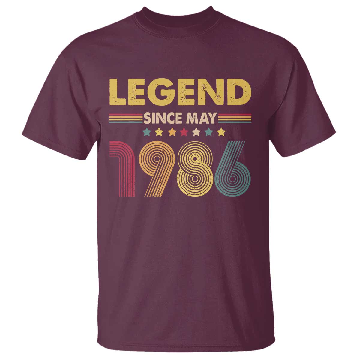 May 40th Birthday T Shirt Legends Since May 1986 Retro Bday TS11 Maroon Print Your Wear
