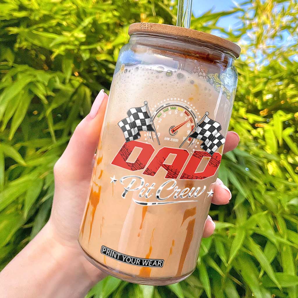 Dad Pit Crew Glass Can Racing Family Matching Father's Day TS11 Black Print Your Wear