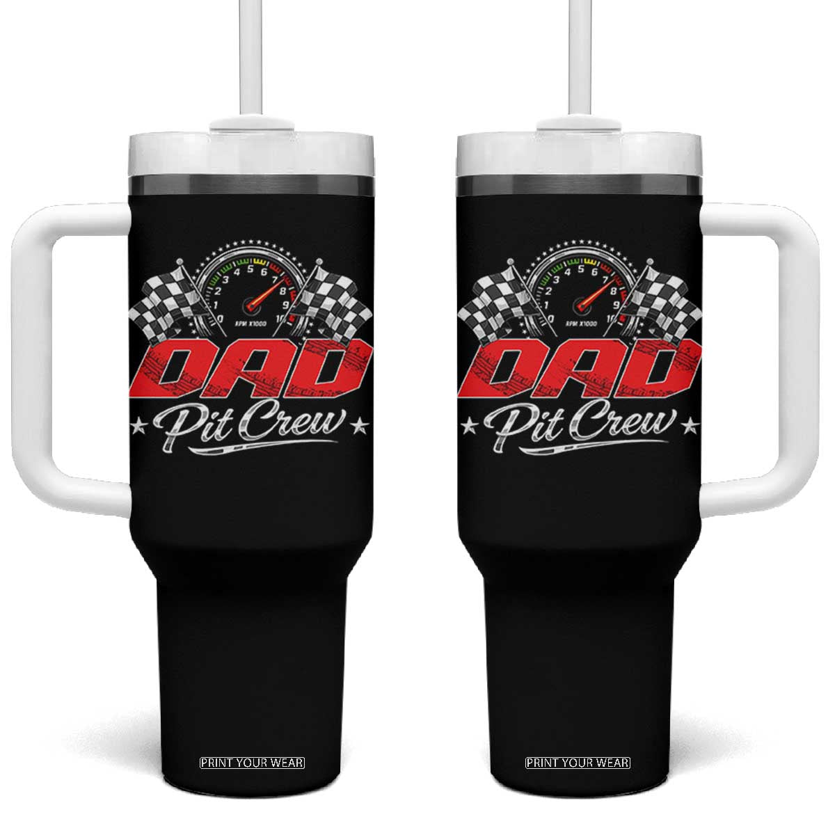 Dad Pit Crew Tumbler With Handle Racing Family Matching Father's Day TS11 One Size: 40 oz Black Print Your Wear