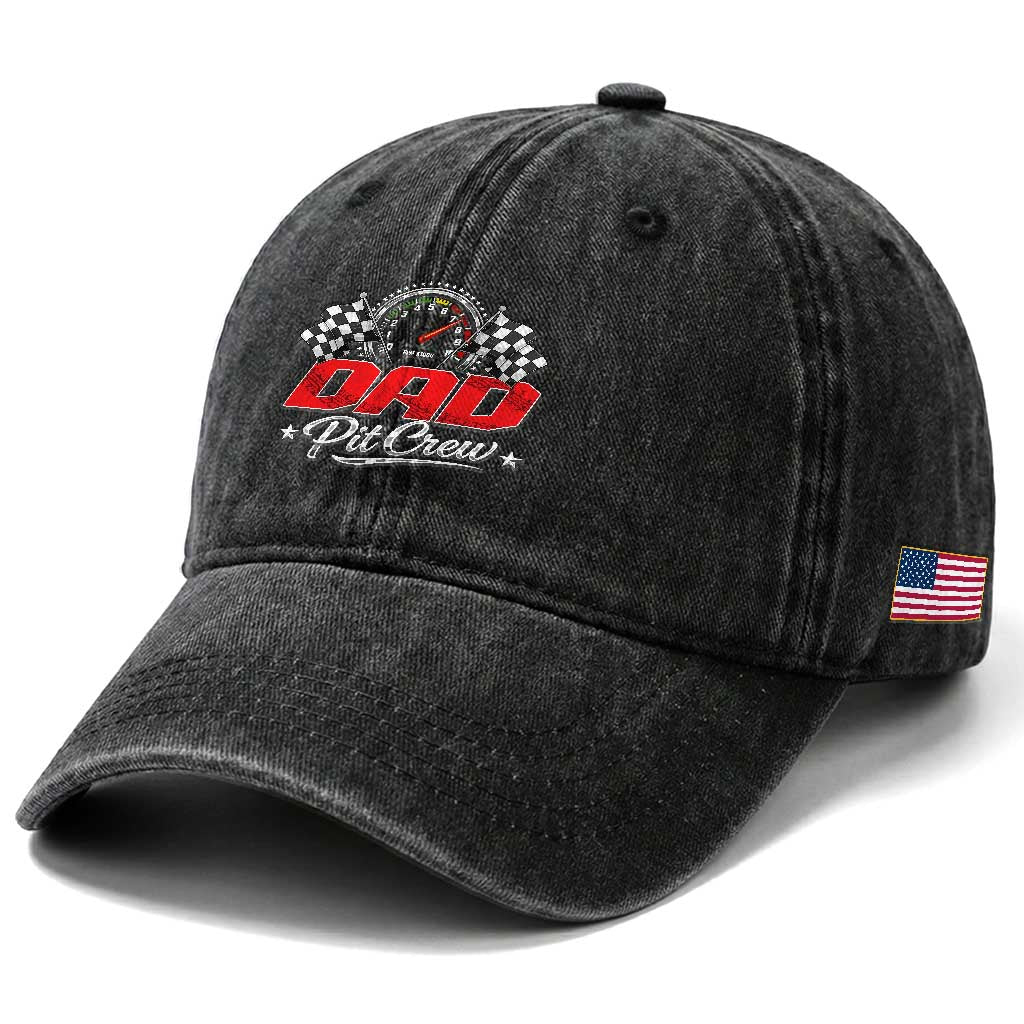 Dad Pit Crew Washed Cotton Baseball Cap Racing Family Matching Father's Day TS11 Print Your Wear