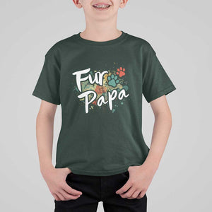 Fur Papa T Shirt For Kid Pet Lover Dog Dad Father's Day TS11 Dark Forest Green Print Your Wear
