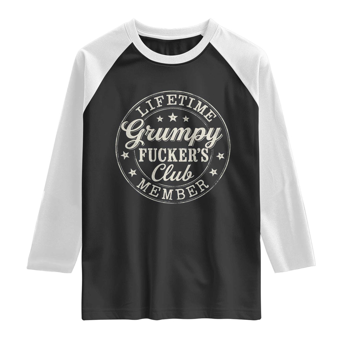 Grumpy Fucker's Club Lifetime Member Raglan Shirt TS11 Black White Print Your Wear