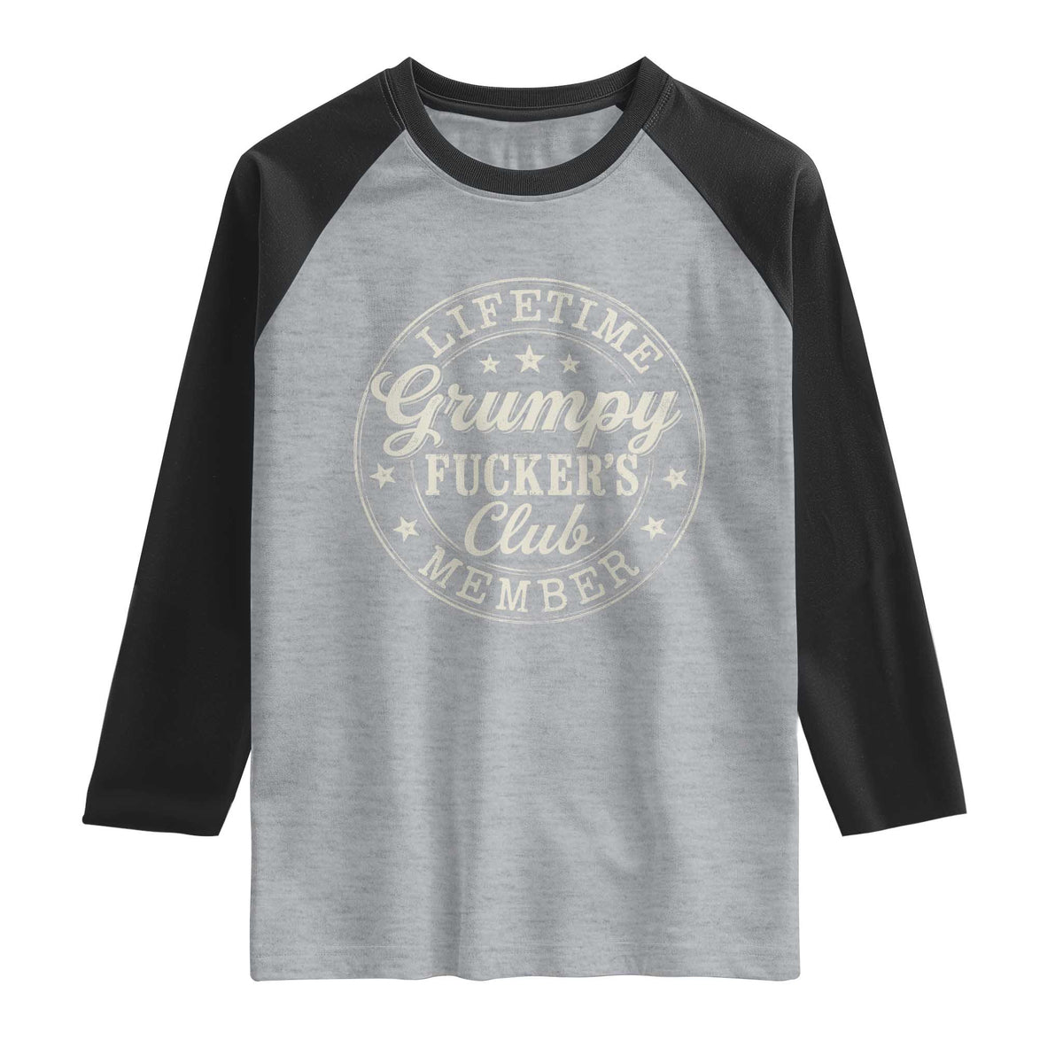 Grumpy Fucker's Club Lifetime Member Raglan Shirt TS11 Heather Gray Black Print Your Wear
