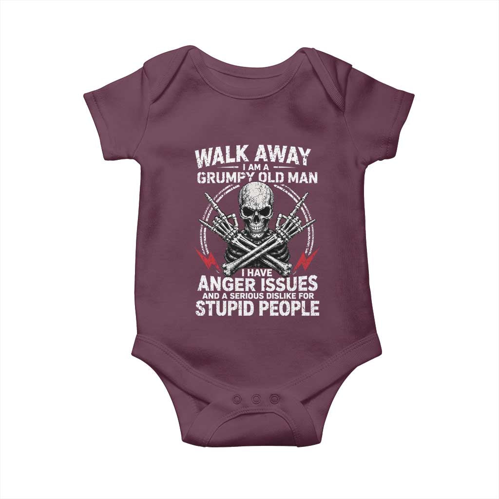 Walk Away I Am A Grumpy Old Man I Have Anger Issues Baby Onesie Funny Senior Citizen TS11 Maroon Print Your Wear