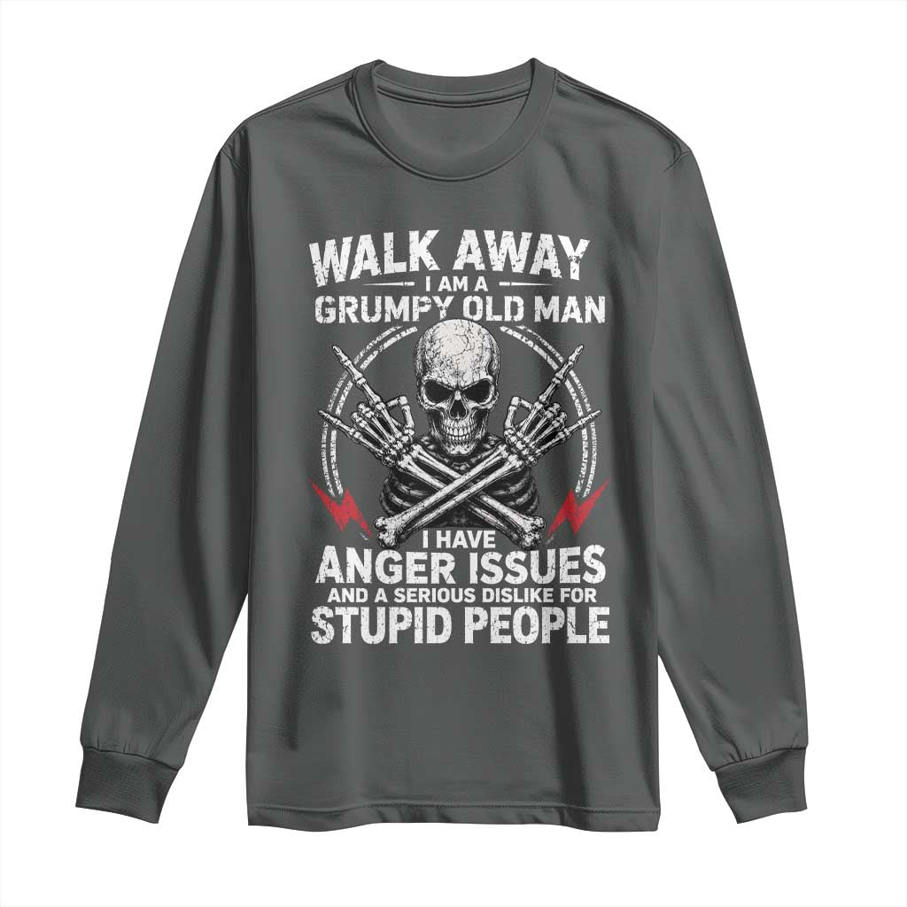Walk Away I Am A Grumpy Old Man I Have Anger Issues Long Sleeve Shirt Funny Senior Citizen TS11 Dark Heather Print Your Wear