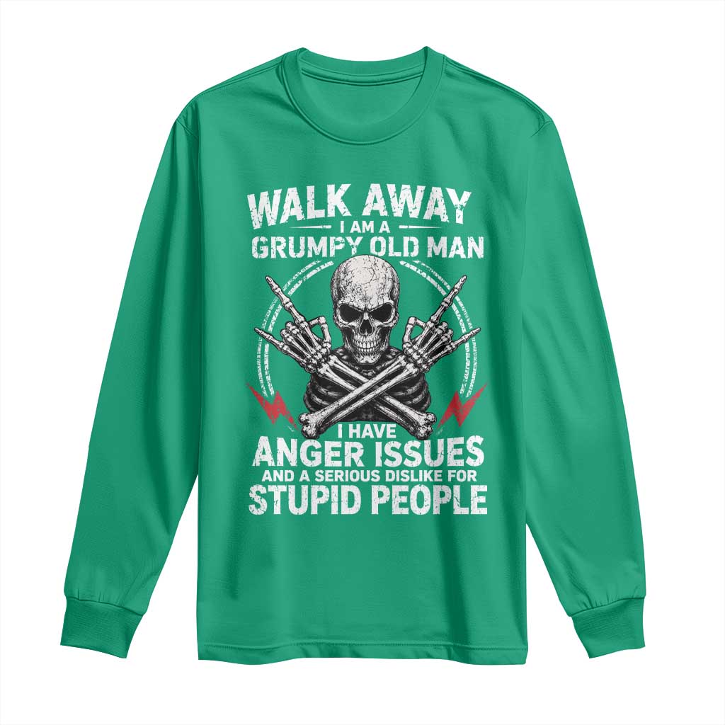 Walk Away I Am A Grumpy Old Man I Have Anger Issues Long Sleeve Shirt Funny Senior Citizen TS11 Irish Green Print Your Wear