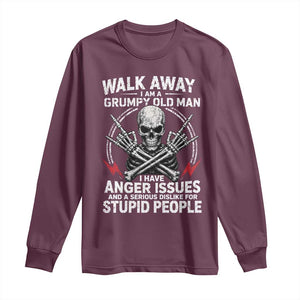 Walk Away I Am A Grumpy Old Man I Have Anger Issues Long Sleeve Shirt Funny Senior Citizen TS11 Maroon Print Your Wear