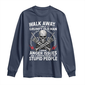 Walk Away I Am A Grumpy Old Man I Have Anger Issues Long Sleeve Shirt Funny Senior Citizen TS11 Navy Print Your Wear