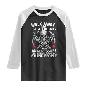 Walk Away I Am A Grumpy Old Man I Have Anger Issues Raglan Shirt Funny Senior Citizen TS11 Black White Print Your Wear