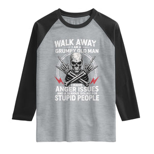 Walk Away I Am A Grumpy Old Man I Have Anger Issues Raglan Shirt Funny Senior Citizen TS11 Heather Gray Black Print Your Wear