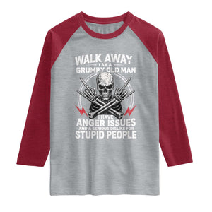 Walk Away I Am A Grumpy Old Man I Have Anger Issues Raglan Shirt Funny Senior Citizen TS11 Heather Gray Heather Red Print Your Wear