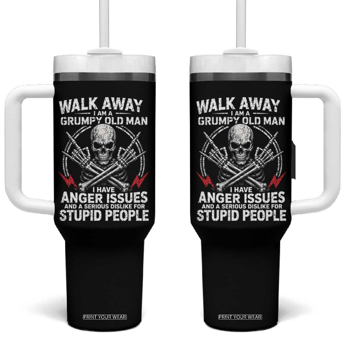 Walk Away I Am A Grumpy Old Man I Have Anger Issues Tumbler With Handle Funny Senior Citizen TS11 One Size: 40 oz Black Print Your Wear