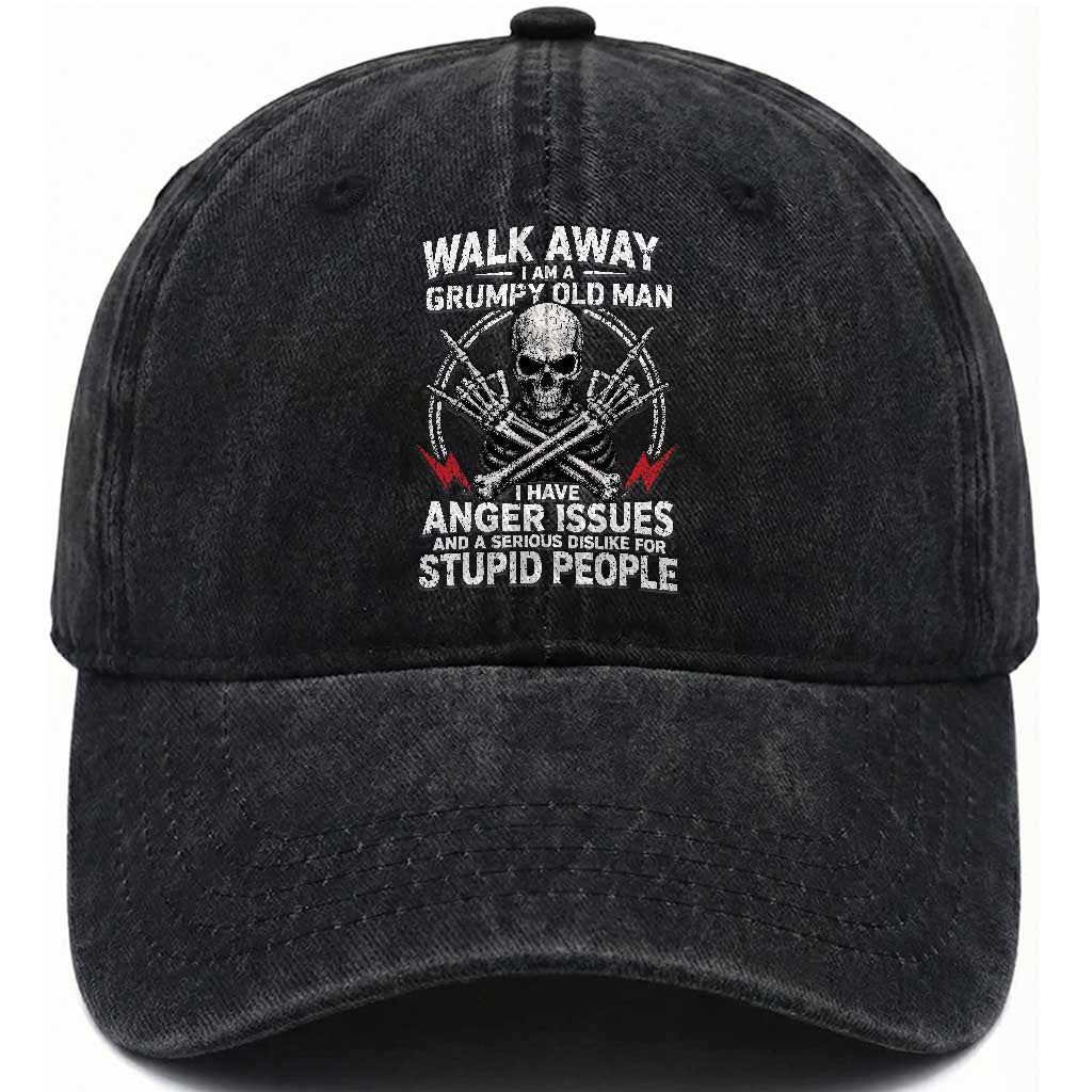 Walk Away I Am A Grumpy Old Man I Have Anger Issues Washed Cotton Baseball Cap Funny Senior Citizen TS11 Print Your Wear