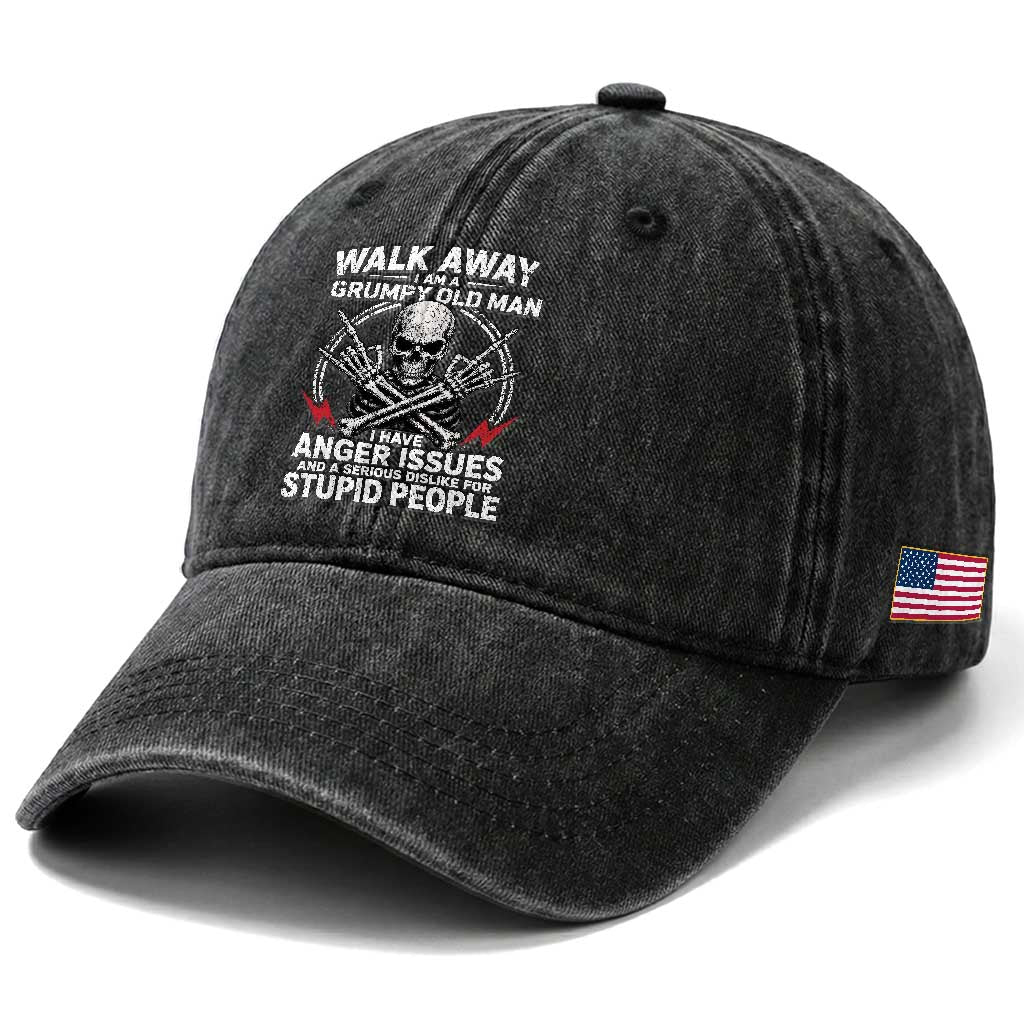 Walk Away I Am A Grumpy Old Man I Have Anger Issues Washed Cotton Baseball Cap Funny Senior Citizen TS11 Print Your Wear