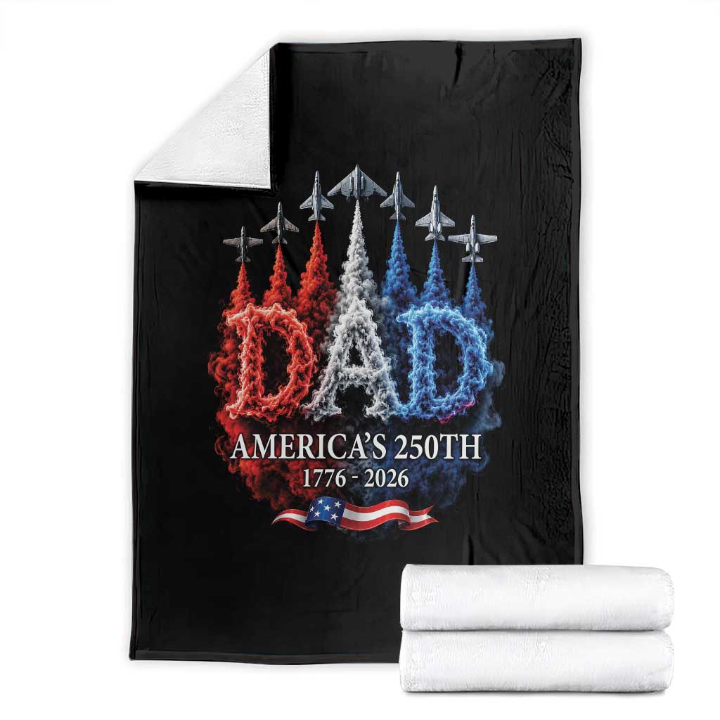 Dad USA 250th Anniversary Throw Blanket Jet Fighter American Flag Father's Day 4th of July TS11 Black Print Your Wear