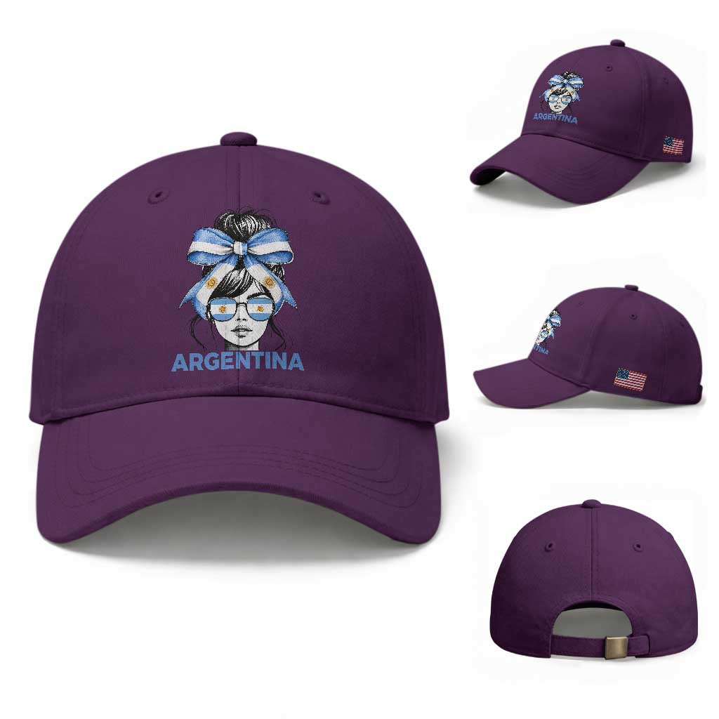 Messy Bun Argentina Pride Argentinian Girl Baseball Cap TS11 Baseball Cap Universal Fit Purple Print Your Wear