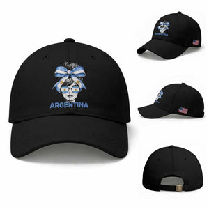 Messy Bun Argentina Pride Argentinian Girl Baseball Cap TS11 Baseball Cap Universal Fit Black Print Your Wear