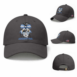 Messy Bun Argentina Pride Argentinian Girl Baseball Cap TS11 Baseball Cap Universal Fit Dark Gray Print Your Wear